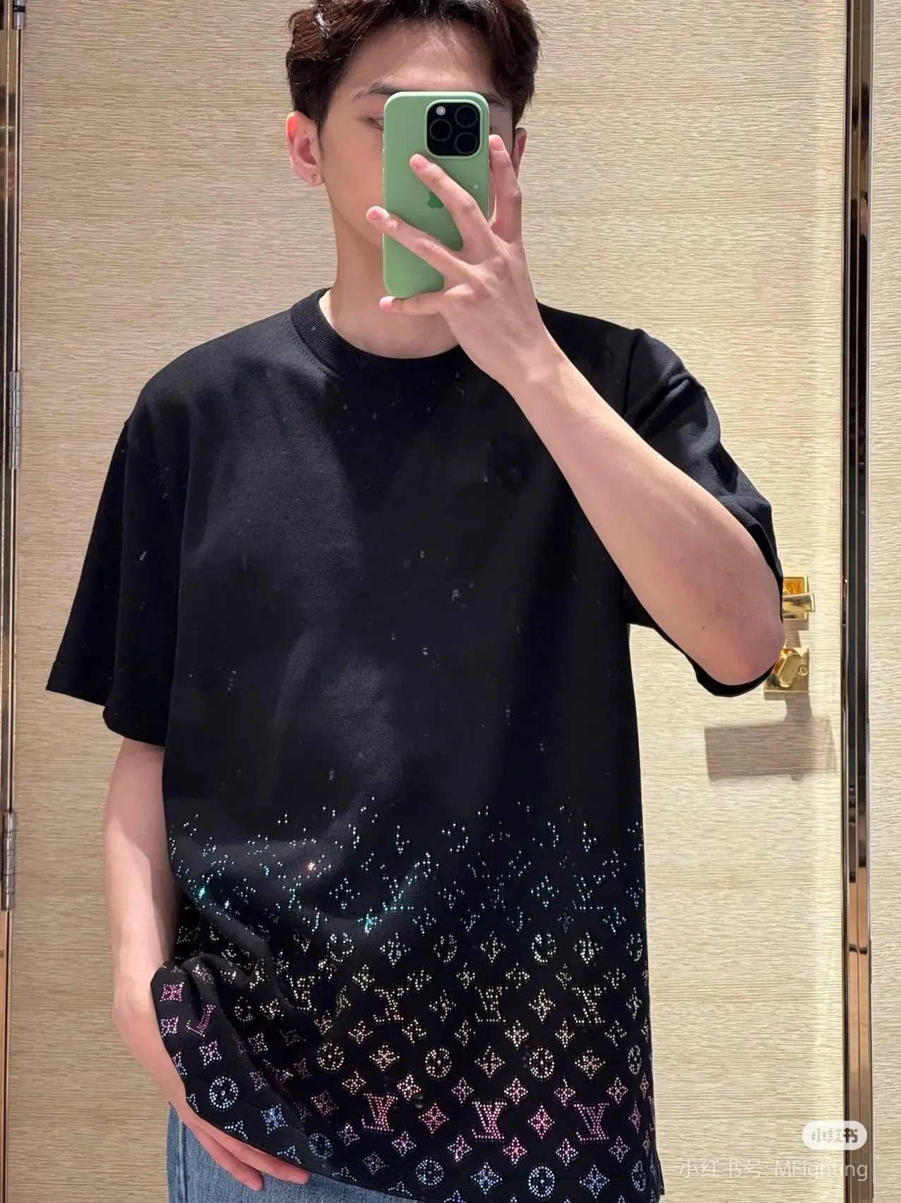 Louis Vuitton/Louis Vuitton 25ss gradient old flower diamond knitted short sleeves